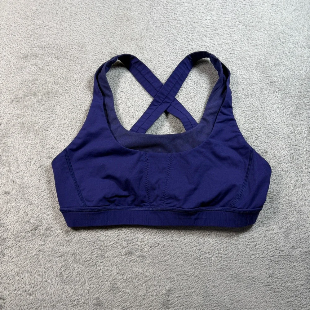 Lululemon Run Stuff Your Bra Women 10 Purple All Sport Bra Cross Front Mesh